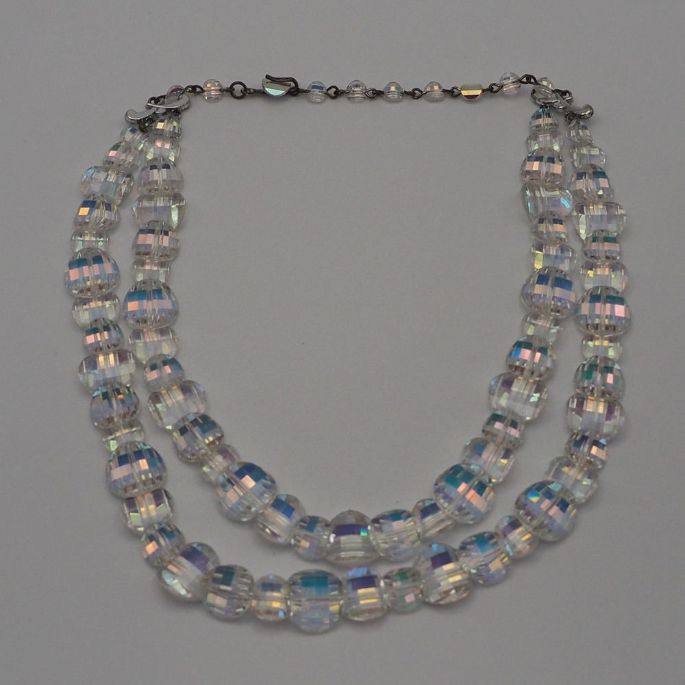 Vintage Laguna Necklace Aurora Borealis Faceted Button Bead Double Strand Choker